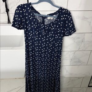 LOFT Navy Blue Floral Midi Dress